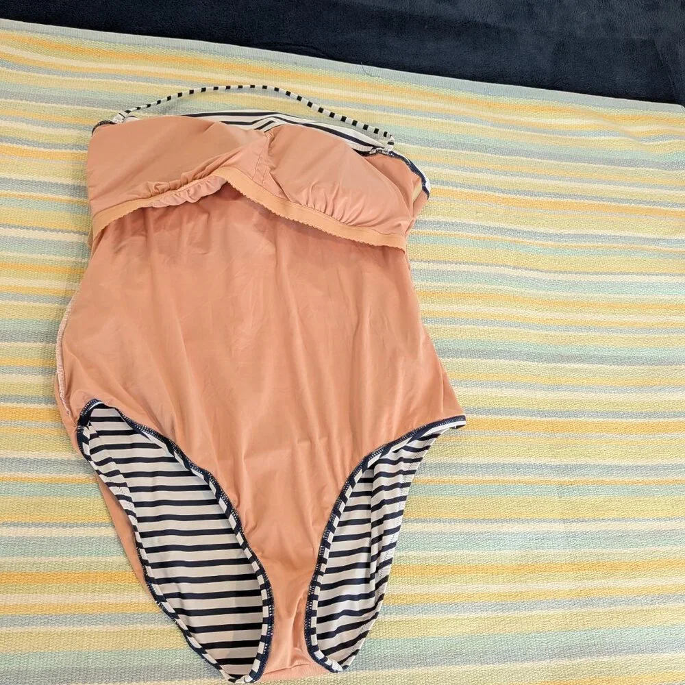 ⭐ J. Crew Bandeau One-piece striped swimsuit size 20